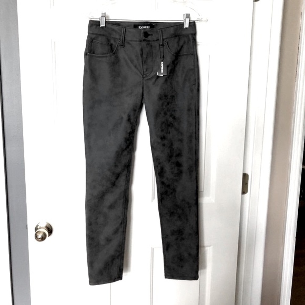Express Dark Gray Ankle Cut Mid-Rise Faux Leather Suede Jeans Size 2 NWT